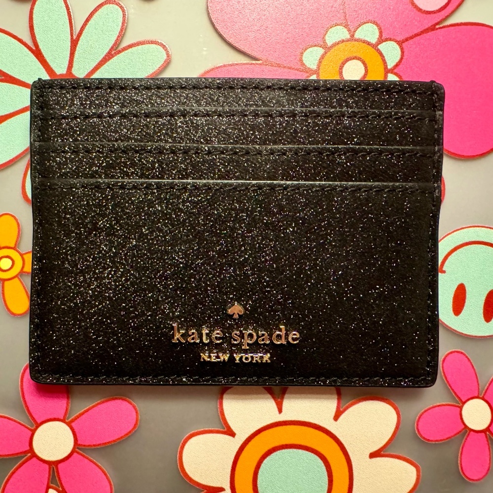 Kate Spade New York Glimmer Glitter Small Slim Card Holder Black